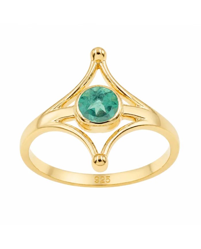 Gold Plated Emerald Solitaire Ring 925 Silver Handmade Jewelry for Her