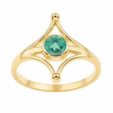 Gold Plated Emerald Solitaire Ring 925 Silver Handmade Jewelry for Her