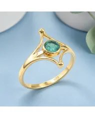 Gold Plated Emerald Solitaire Ring 925 Silver Handmade Jewelry for Her