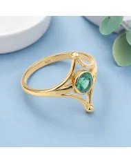 Gold Plated Emerald Solitaire Ring 925 Silver Handmade Jewelry for Her