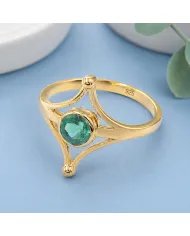 Gold Plated Emerald Solitaire Ring 925 Silver Handmade Jewelry for Her