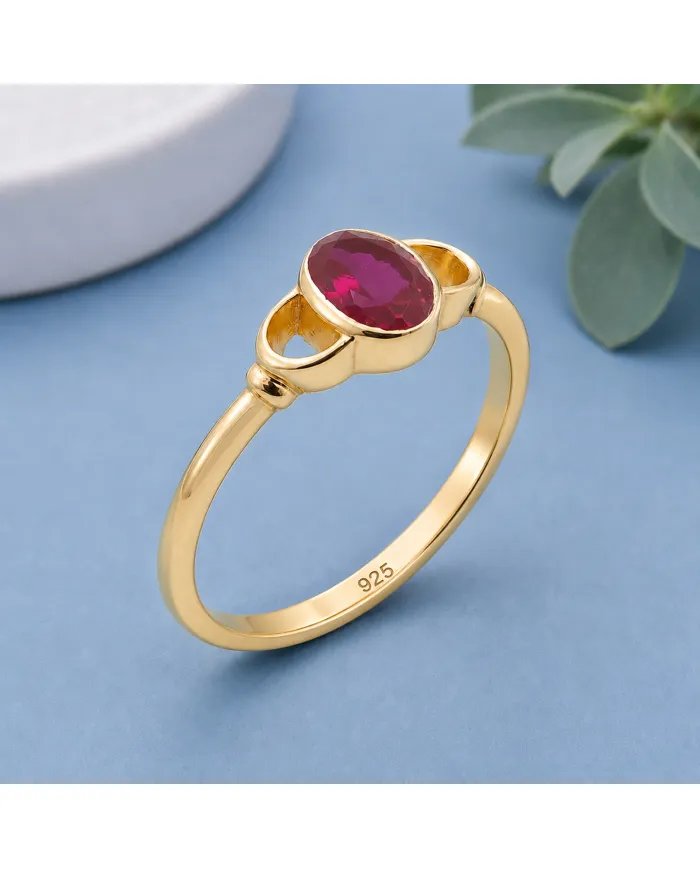 Ruby Ring Gold Plated 925 Silver – Handmade Gemstone Jewelry for Her