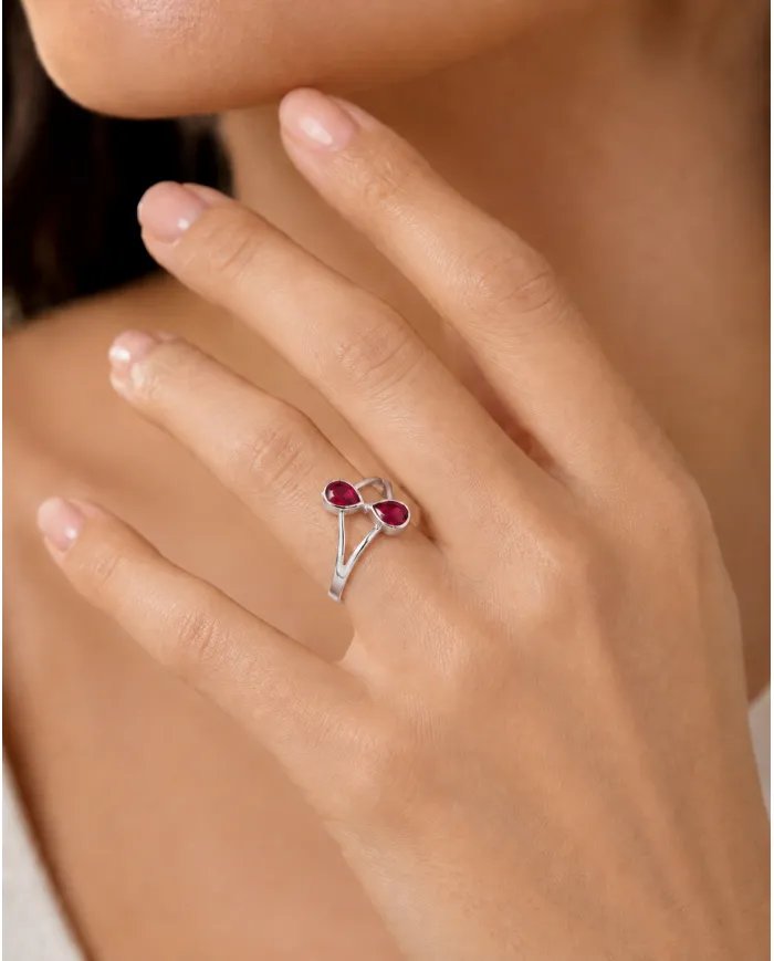 Pear Shape Ruby Gemstone Ring in 925 Sterling Silver Handmade Jewelry
