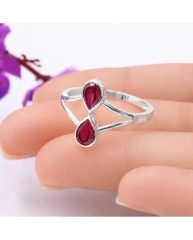 Pear Shape Ruby Gemstone Ring in 925 Sterling Silver Handmade Jewelry