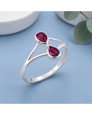 Pear Shape Ruby Gemstone Ring in 925 Sterling Silver Handmade Jewelry