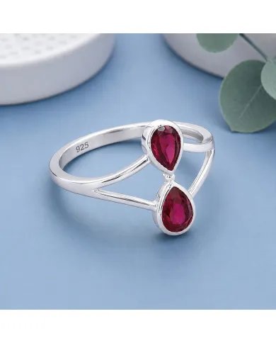 Pear Shape Ruby Gemstone Ring in 925 Sterling Silver Handmade Jewelry