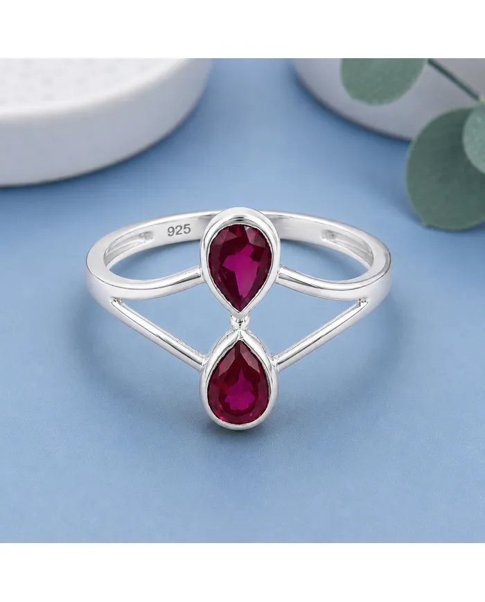 Pear Shape Ruby Gemstone Ring in 925 Sterling Silver Handmade Jewelry