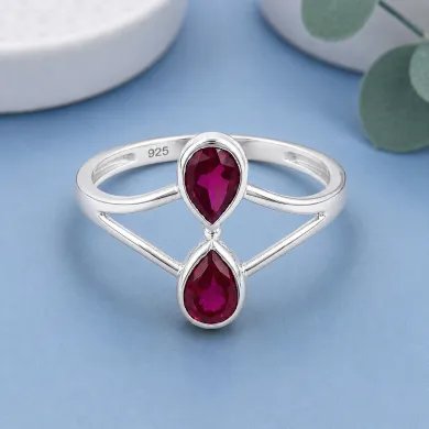 Pear Shape Ruby Gemstone Ring in 925 Sterling Silver Handmade Jewelry