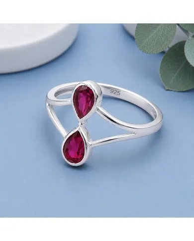 Pear Shape Ruby Gemstone Ring in 925 Sterling Silver Handmade Jewelry