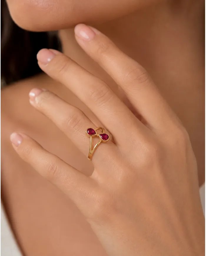 Gold Plated Pear Shape Ruby Gemstone Ring in 925 Silver Handmade Jewelry