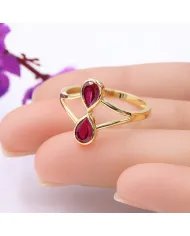 Gold Plated Pear Shape Ruby Gemstone Ring in 925 Silver Handmade Jewelry