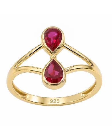Gold Plated Pear Shape Ruby Gemstone Ring in 925 Silver Handmade Jewelry