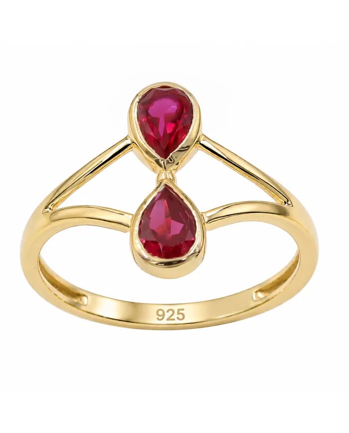 Gold Plated Pear Shape Ruby Gemstone Ring in 925 Silver Handmade Jewelry