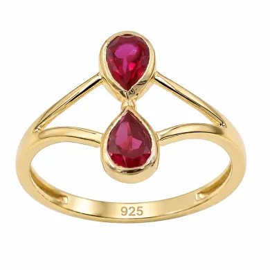Gold Plated Pear Shape Ruby Gemstone Ring in 925 Silver Handmade Jewelry