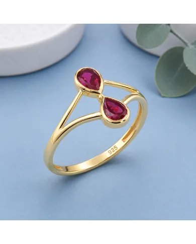 Gold Plated Pear Shape Ruby Gemstone Ring in 925 Silver Handmade Jewelry
