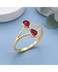 Gold Plated Pear Shape Ruby Gemstone Ring in 925 Silver Handmade Jewelry