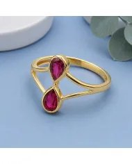 Gold Plated Pear Shape Ruby Gemstone Ring in 925 Silver Handmade Jewelry