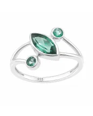 Green Emerald Ring 925 Sterling Silver, Elegant Gemstone Bypass Band