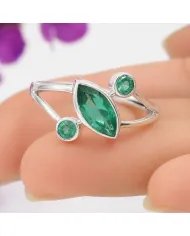 Emerald Ring in 925 Sterling Silver Handmade Elegant Gemstone Jewelry