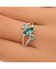 Green Emerald Ring 925 Sterling Silver, Elegant Gemstone Bypass Band