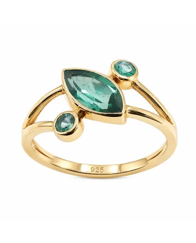 18K Gold-Plated Green Emerald Ring | Elegant Bypass Band Ring for Her