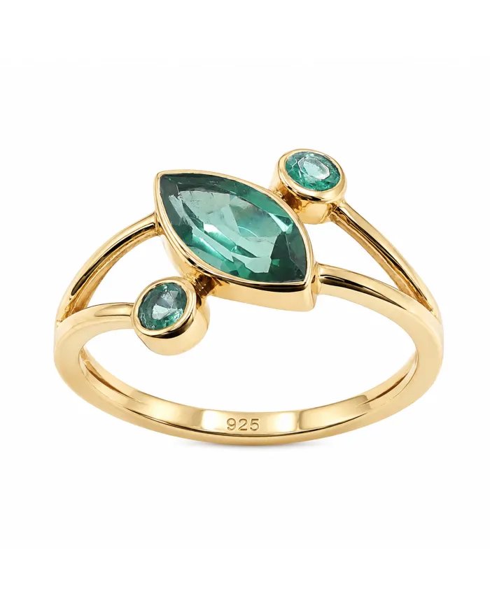 Gold Plated Emerald Ring in Sterling Silver, Elegant Gemstone Jewelry
