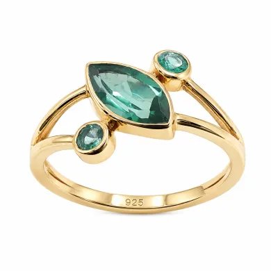 Gold Plated Emerald Ring in Sterling Silver, Elegant Gemstone Jewelry