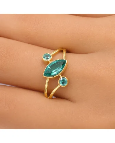 18K Gold-Plated Green Emerald Ring | Elegant Bypass Band Ring for Her