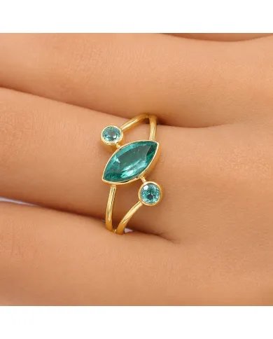 Gold Plated Emerald Ring in Sterling Silver, Elegant Gemstone Jewelry
