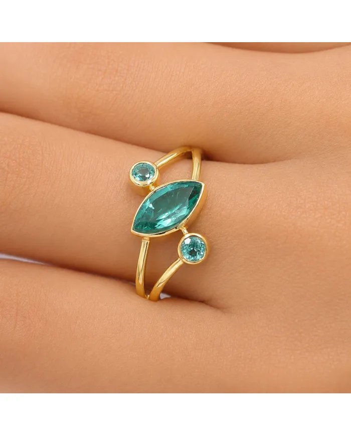Gold Plated Emerald Ring in Sterling Silver, Elegant Gemstone Jewelry