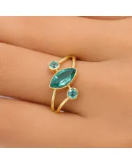 18K Gold-Plated Green Emerald Ring | Elegant Bypass Band Ring for Her