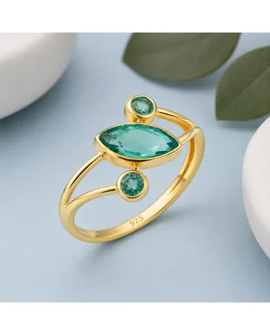 18K Gold-Plated Green Emerald Ring | Elegant Bypass Band Ring for Her