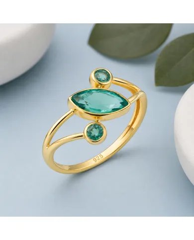 Gold Plated Emerald Ring in Sterling Silver, Elegant Gemstone Jewelry