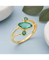 18K Gold-Plated Green Emerald Ring | Elegant Bypass Band Ring for Her