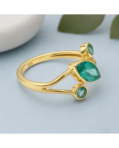 18K Gold-Plated Green Emerald Ring | Elegant Bypass Band Ring for Her