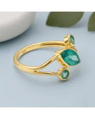 18K Gold-Plated Green Emerald Ring | Elegant Bypass Band Ring for Her