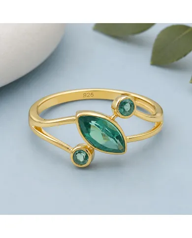 18K Gold-Plated Green Emerald Ring | Elegant Bypass Band Ring for Her