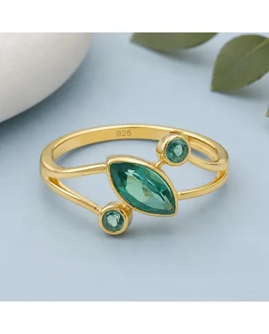 Gold Plated Emerald Ring in Sterling Silver, Elegant Gemstone Jewelry