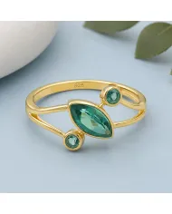 18K Gold-Plated Green Emerald Ring | Elegant Bypass Band Ring for Her