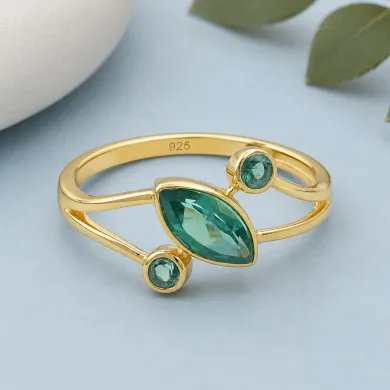 Gold Plated Emerald Ring in Sterling Silver, Elegant Gemstone Jewelry