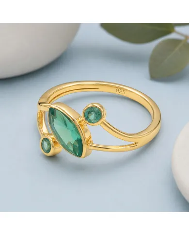 18K Gold-Plated Green Emerald Ring | Elegant Bypass Band Ring for Her