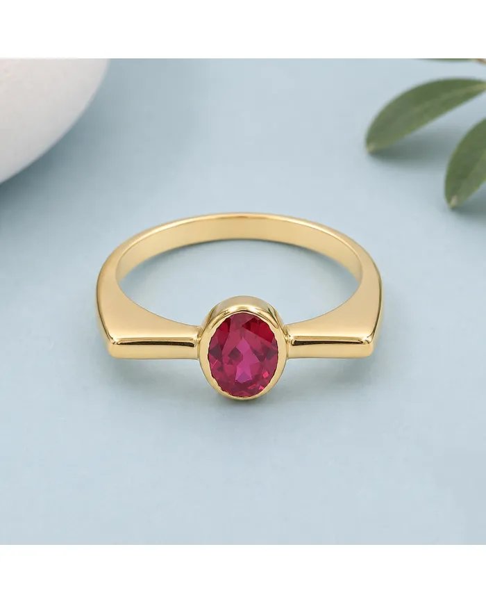 Gold Plated Ruby Ring in 925 Sterling Silver | Handmade Gift for Women