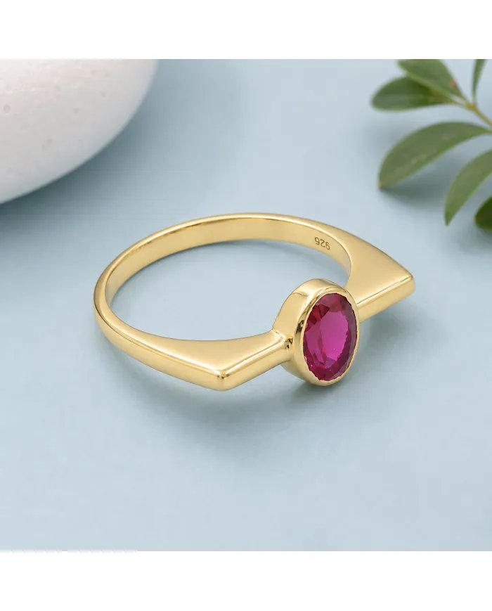 Gold Plated Ruby Ring in 925 Sterling Silver | Handmade Gift for Women