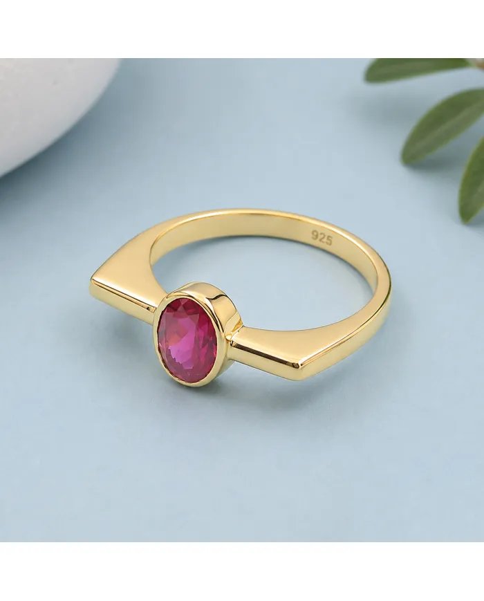 Gold Plated Ruby Ring in 925 Sterling Silver | Handmade Gift for Women