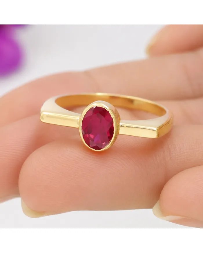 Gold Plated Ruby Ring in 925 Sterling Silver | Handmade Gift for Women
