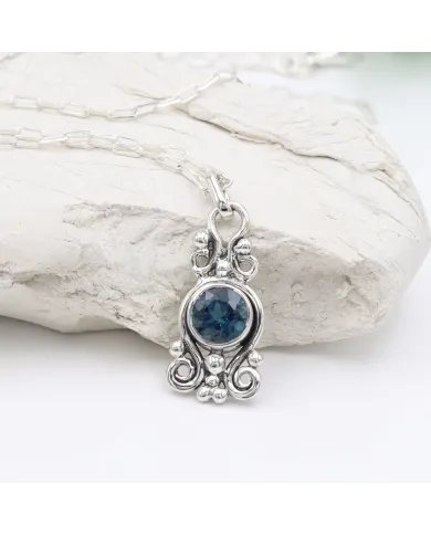 London Blue Topaz Gemstone 925 Silver Necklace - Handcrafted Women's Jewelry