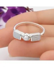 Meteorite and Pearl Ring in 925 Sterling Silver Handmade Jewelry