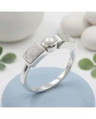 Meteorite and Pearl Ring in 925 Sterling Silver Handmade Jewelry