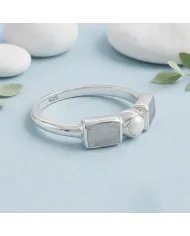 Meteorite and Pearl Ring in 925 Sterling Silver Handmade Jewelry