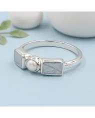 Meteorite and Pearl Ring in 925 Sterling Silver Handmade Jewelry